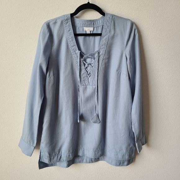 J. Jill Blue Long Sleeve Lace Up Chambray Blouse - Picture 3 of 12